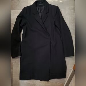 COS Elegant Black Women's Double Breasted Long Coat. Blazer Style.Wool, Cashmere